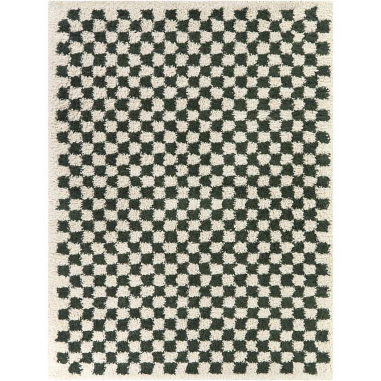 Wingate Green Checkered Shag Area Rug