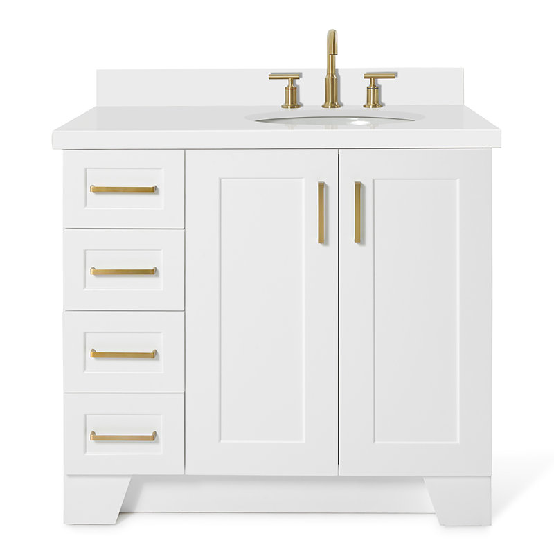 37 IN.  Single Bathroom Vanity, Right, Oval, White