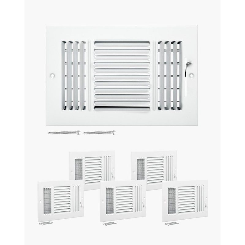Registres de plancher à 3 voies en fer pour grilles de CVC blanc, H 1,65 po x L 11,81 po x l 7,8 po