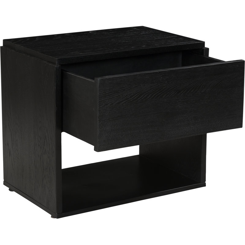 1 - Drawer Solid Wood Nightstand, Black