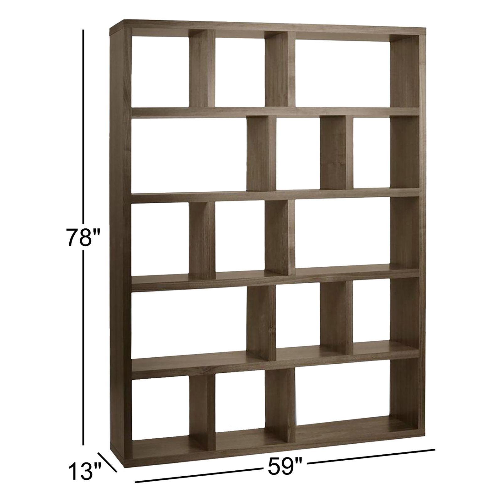 Stetson Manufactured Wood Bookcase , Walnut, (5 Shelves) 78" H x 59" W x 13" D