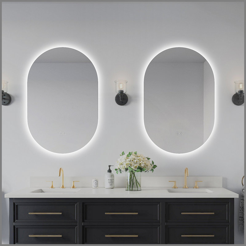 Miroir de salle de bain 24 po x 36 po à rétroéclairage DEL avec antibrouillard, 3 couleurs de température, gradation continue, fonction de mémoire, étanche IP44, montage horizontal ou vertical