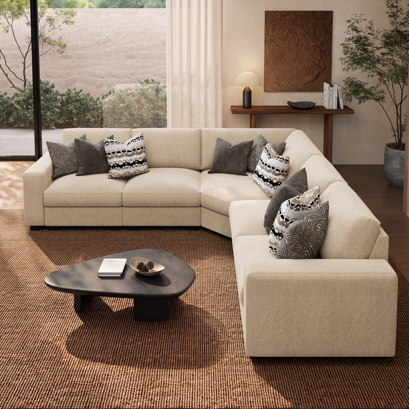 Canapé modulaire moderne en L, Chenille beige, H 35,4 po x l 100,5 po x P 100,5 po
