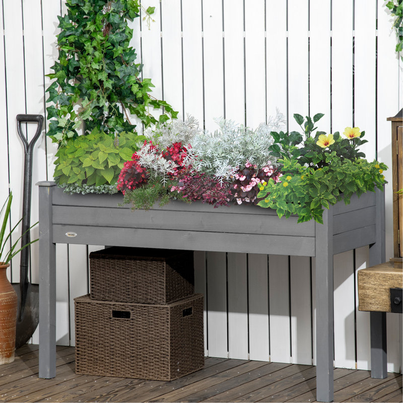 48.69"X21.65"X30" Elevated Wooden Garden Box With Legs, Dark Gray - Optimizes Space Self-Draining For Veggies, Herbs, Flowers Backyard, Patio, Balcony Planter 48" X 22" 30", Bed Balcony, Patio