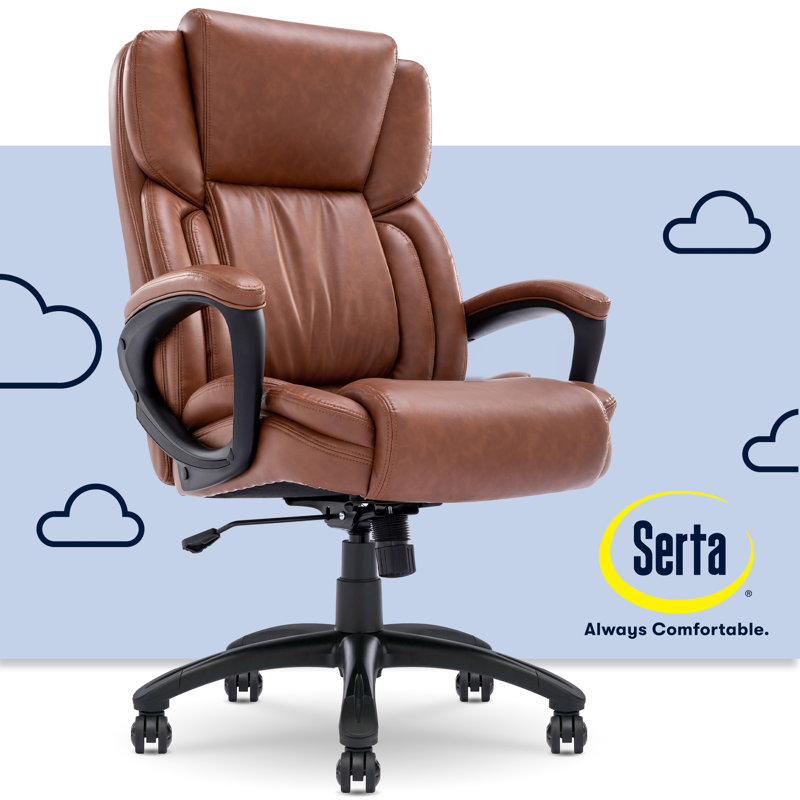 Serta Garret Executive Office Chair, Ergonomic Lumbar Support, Semi-Plush Cushion, Body Pillows, Cognac