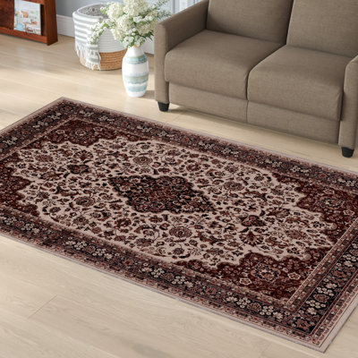 Emanuel Traditional Machine Woven Flatweave Cream and Rust Area Rug with Non Skid Backing