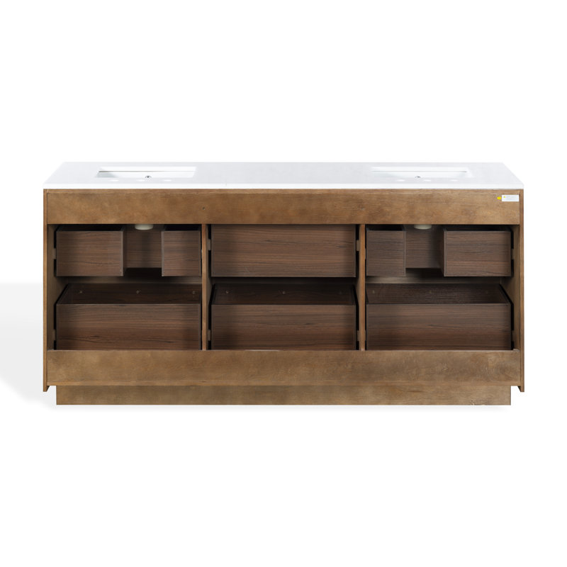 Meuble-lavabo double 72 po Zeus, Chêne moyen