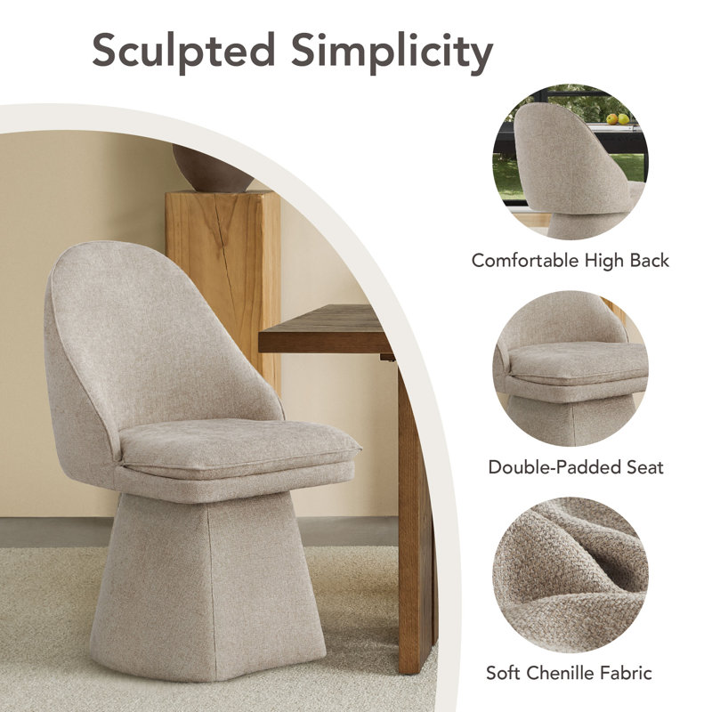 Lomena Swivel Fabric Upholstered Dining Chair, Khaki