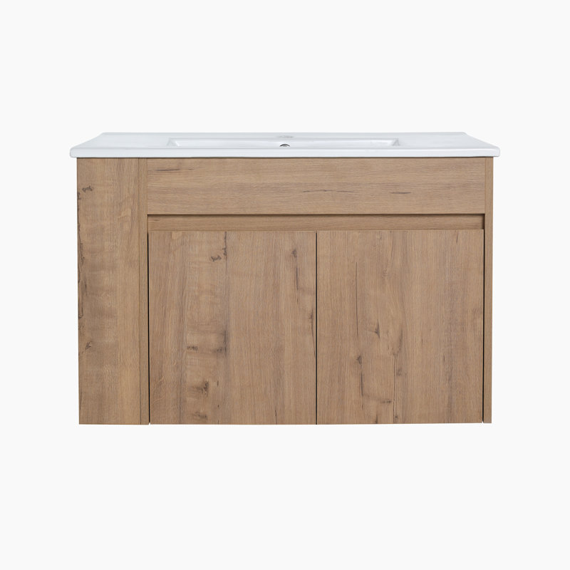 Meuble-lavabo mural simple 30 po avec comptoir en céramique, Blanc