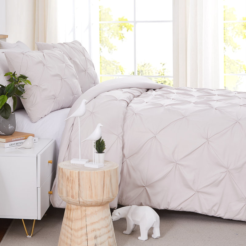 Pinch Pleated, Pintuck Duvet Cover Set with matching shams, King Duvet + 1 Standard Sham, Bone