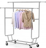 Metal Adjustable Rolling Industrial Pipe Clothing Rack