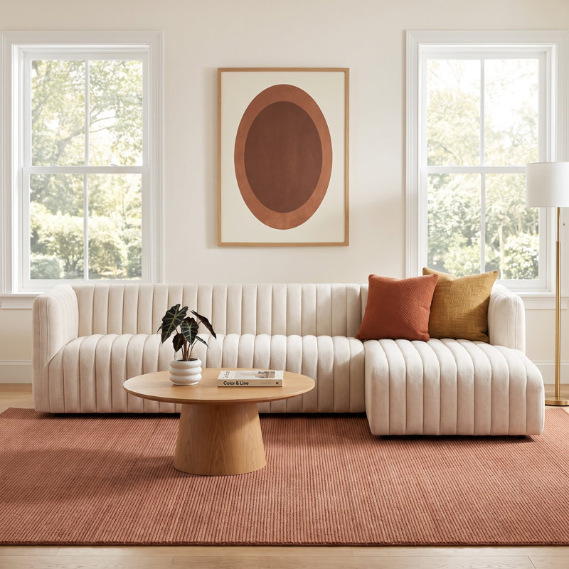 Brandt Velvet L-Shaped Sectional, Right Hand Facing, Dover Crescent Velvet, 26" H X 105" W X 64" D
