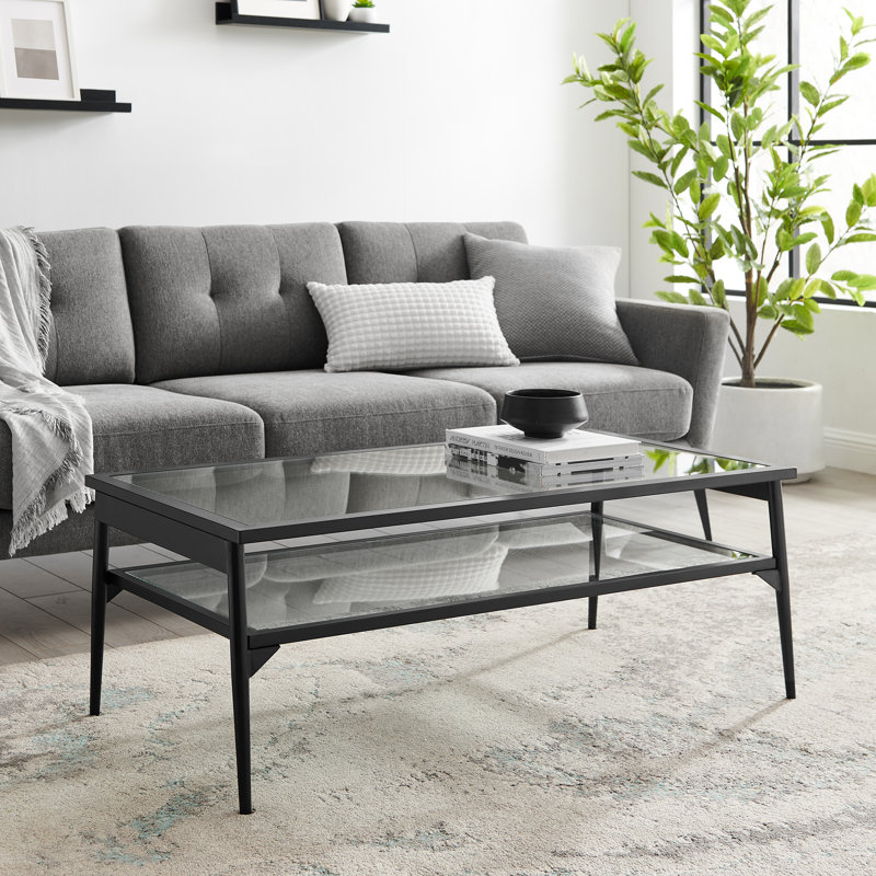 Four Leg Coffee Table with Storage, Black/Clear