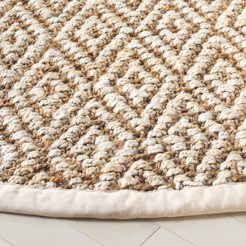 Natural Fiber Handwoven Jute Geometric Rug, Round 6'