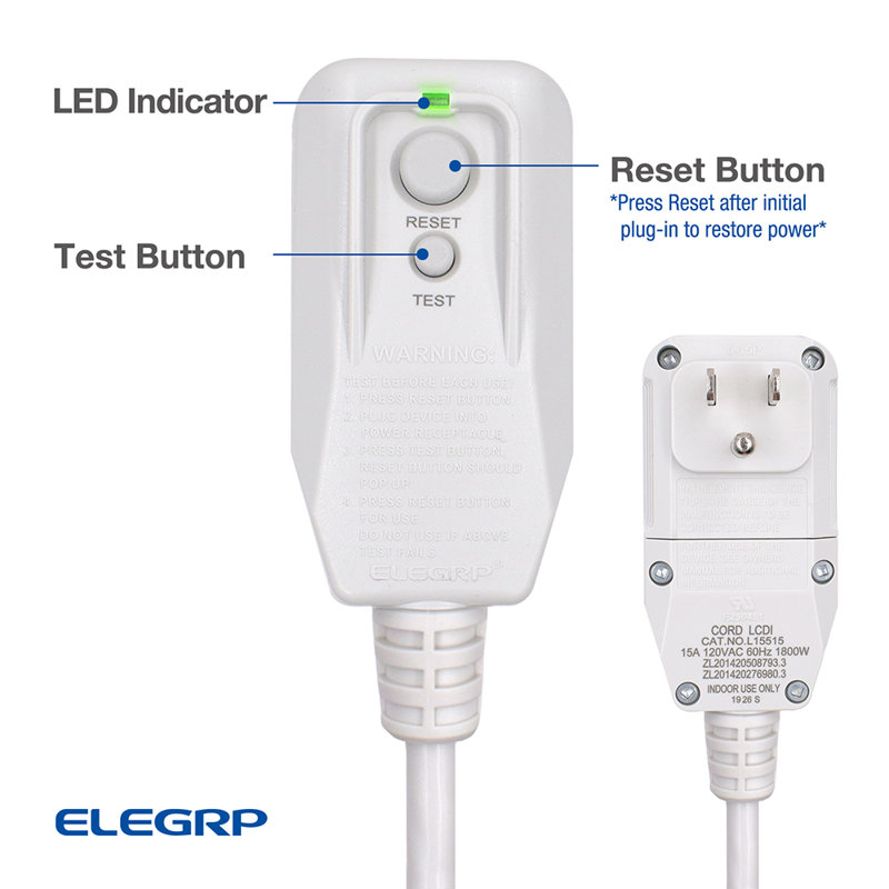 7.5ft White PVC Air Conditioner Power Cord with LCDI Plug