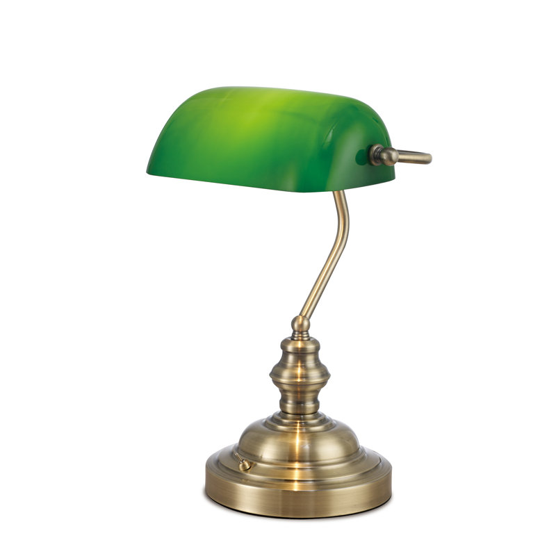 Krantz Metal Bankers Lamp, Antique Brass/Green
