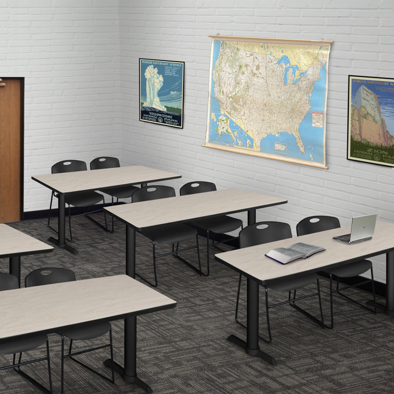 Neyland Cain T-Base training table and 2 Zeng stackable chairs, Noir, noir, noir, noir, L 48 po x P 24 po, Érable