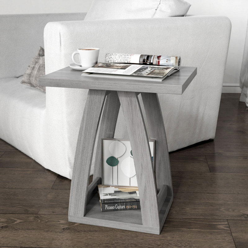 Table de bout 19,69 po, petite table d'appoint pour salon, chambre à coucher, table de chevet (ensemble de 2), Gris, 2