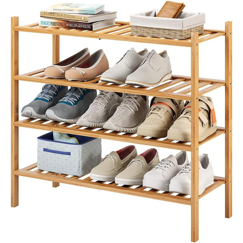 Range-chaussures à 4 niveaux en bambou - Rangement robuste et empilable