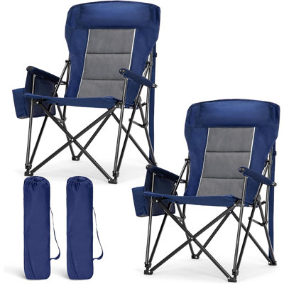 Oversized Camping Chairs 29.52" High Back Heavy Duty Lawn Chair Support 500lbs, Portable Collapsible Chair With Cup Holder, Side Pocket,2 Pack(blue)