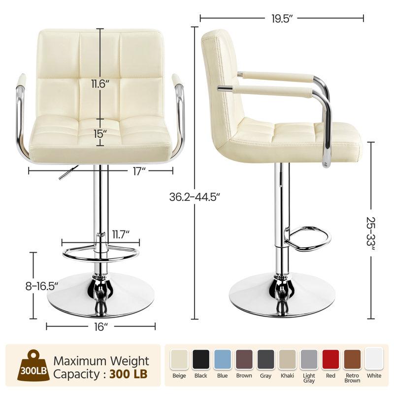 Pete Swivel Upholstered Adjustable Height Counter Stools, Beige