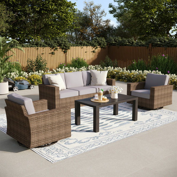 Alphamarts Outdoor Wicker Patio Conversation Furniture Set & Reviews ...