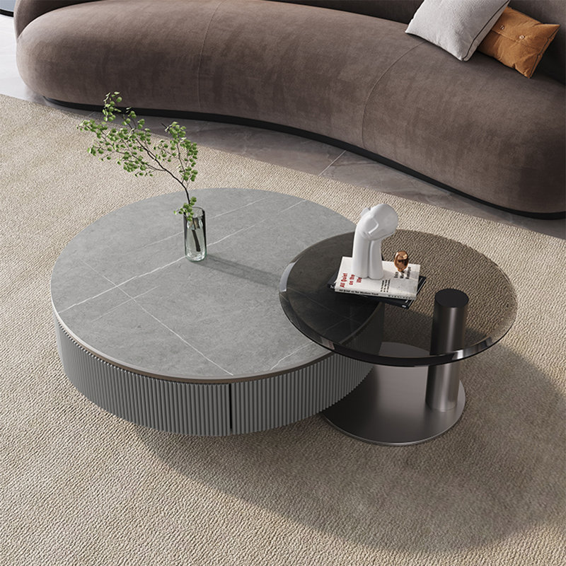 Table ronde légère et luxueuse, Noir / gris / transparent, H 13,8 po x L 31,5 po x l 31,5 po