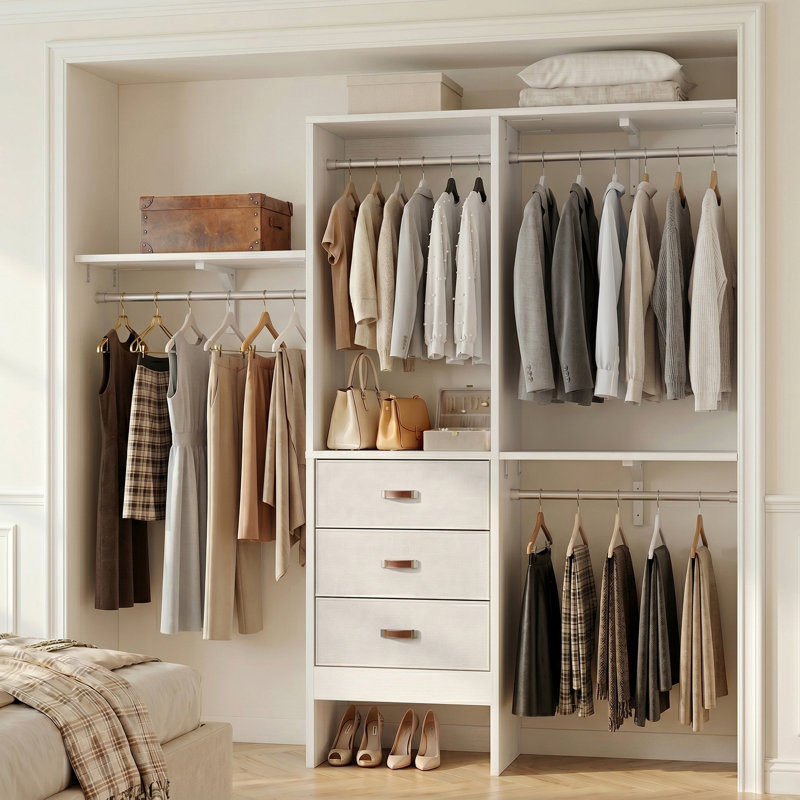 Nakada 19'' - 59" W Closet System with Drawers and Hanging Rods(cut To Fit), White