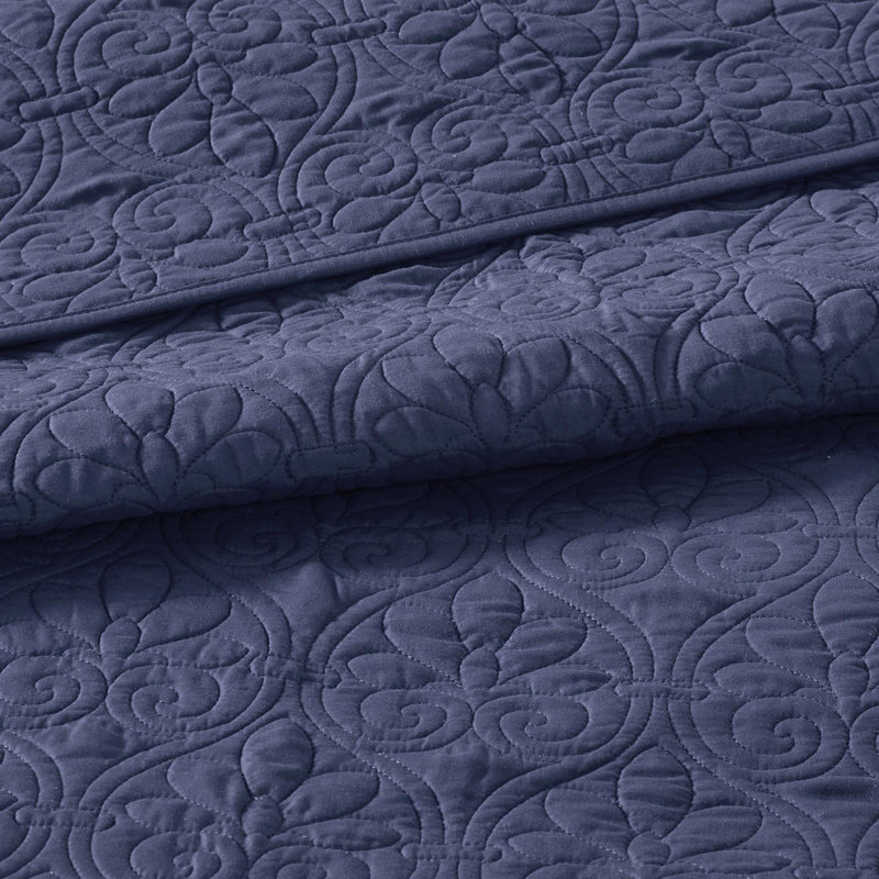 Ensemble de courtepointe réversible 4 pièces, Courtepointe pour lit simple et deux taies décora, Marine