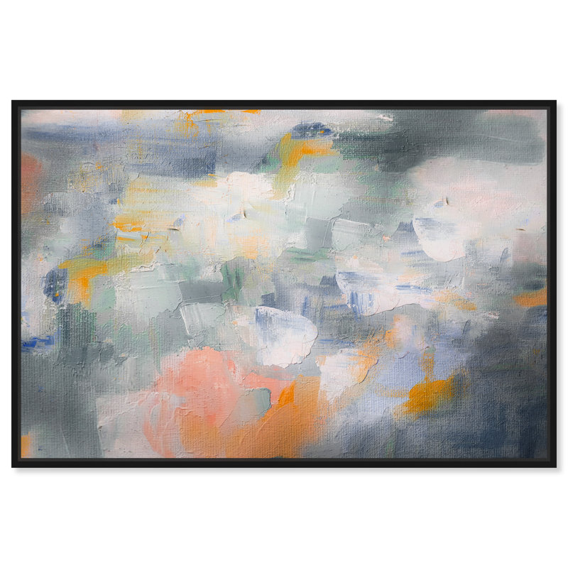 «All Is Peachy Boho», art mural abstrait par Art Remedy, Cadre noir, H 11 po x l 16 po