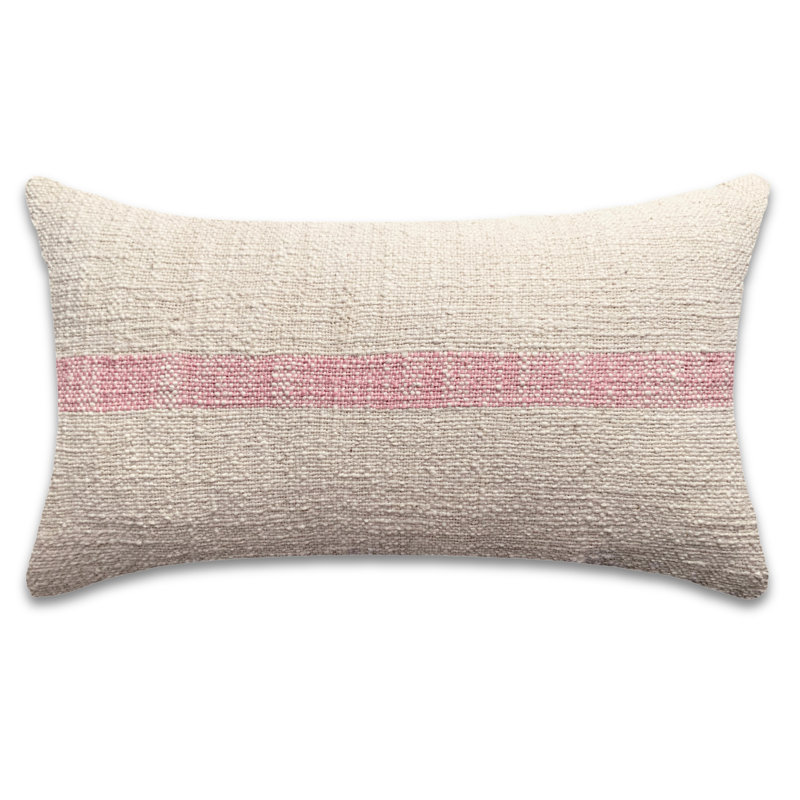 PILLOWPIA Linus Cotton Throw Pillow Cover with Brass Zipper | Double-Sided Pattern, Beige/Pink