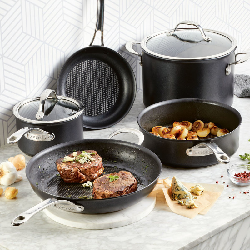 Anolon X Hybrid Nonstick Cookware Induction Pots and Pans Set, 7 Piece, Dark Gray