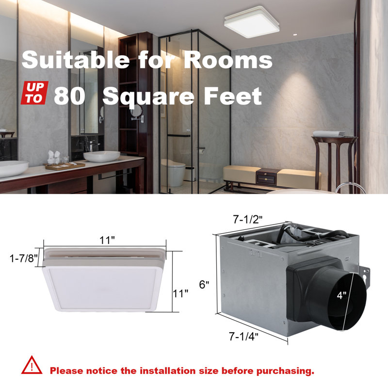 80 CFM Bathroom Fan with LED Light, White