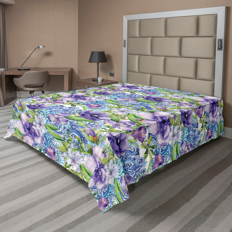 Drap nature Ambesonne motif cachemire fleurs botaniques bleu violet vert paon