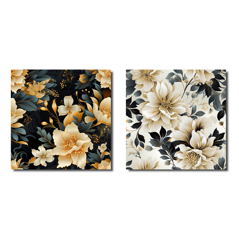 Ipomee - Ensemble de 2 carrés muraux floraux en métal, H 16 po x l 32 po
