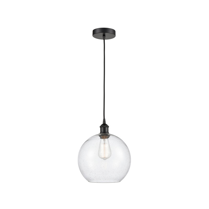 Luminaire suspendu simple à 1 lumière Ralph, H 17,38 po x l 13,75 po x P 13,75 po, Transparent, Noir mat
