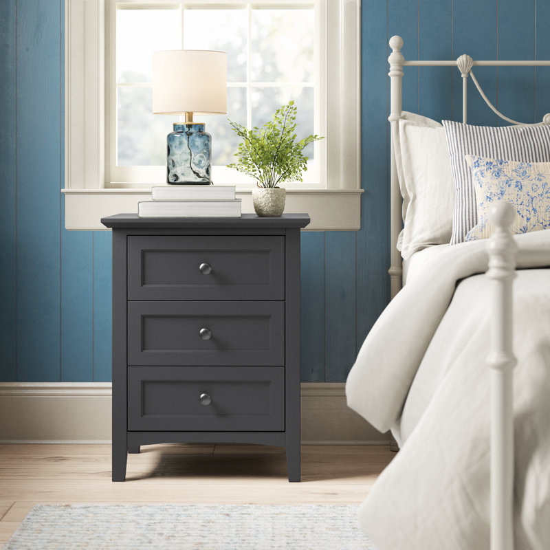 Renee 3-Drawer Solid and Manufactured Wood Nightstand , Black