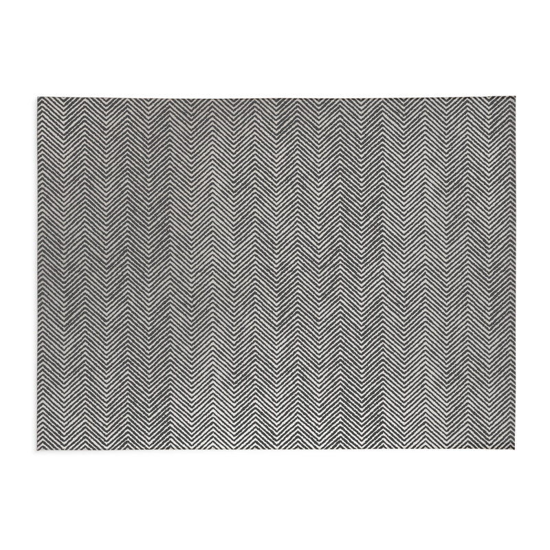 Chevron Groove Lightweight Non-Slip Kitchen Mat, Rectangle 4' x 6', Ivory/Charcoal