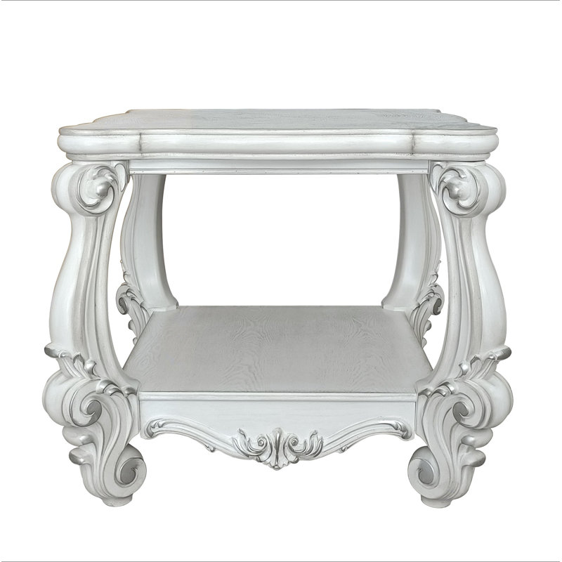 Table de bout Bone White avec tablette inférieure, Blanc