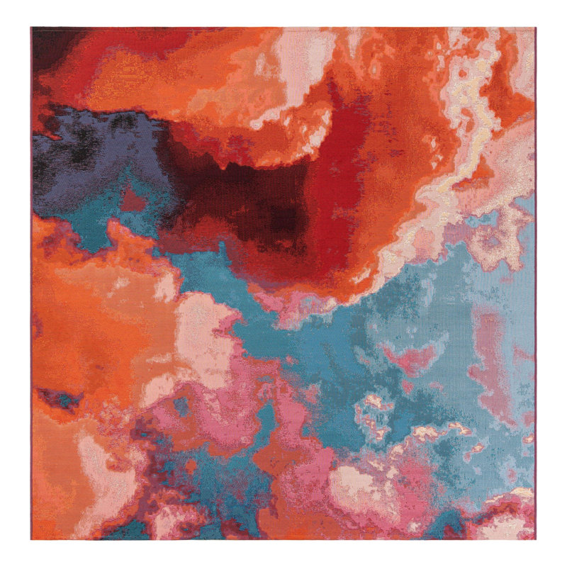Keazia Abstract Indoor / Outdoor Rug, Square 7'10"