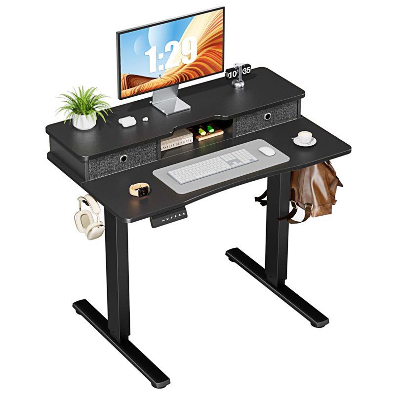 Bureau debout à hauteur ajustable Marzena, H 52 po x l 40 po x P 23 po, Noir / Noir