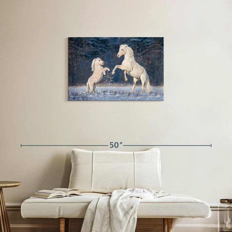 Brampt, chevaux blancs d'hiver, H 20 po x l 30 po