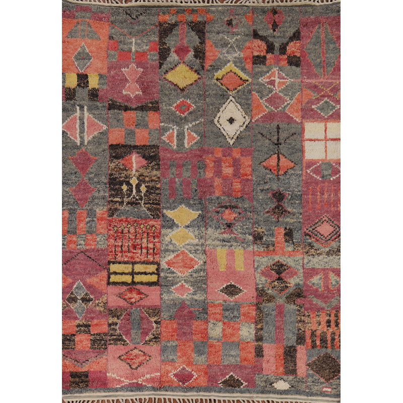 Tapis oriental marocain à motif géométrique en peluche 8 x 10