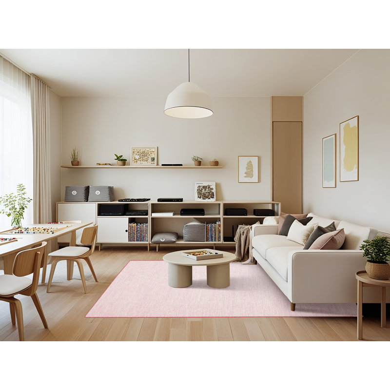 Tapis de zone rose contemporaine, Rectangle 7 pi x 9 pi