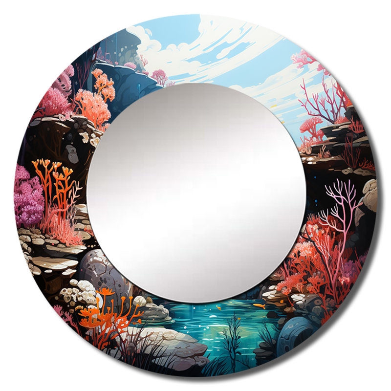 Rumena Coral World Expression - miroir unique Corals, grand miroir mural rond Coastal, impression d'art en métal