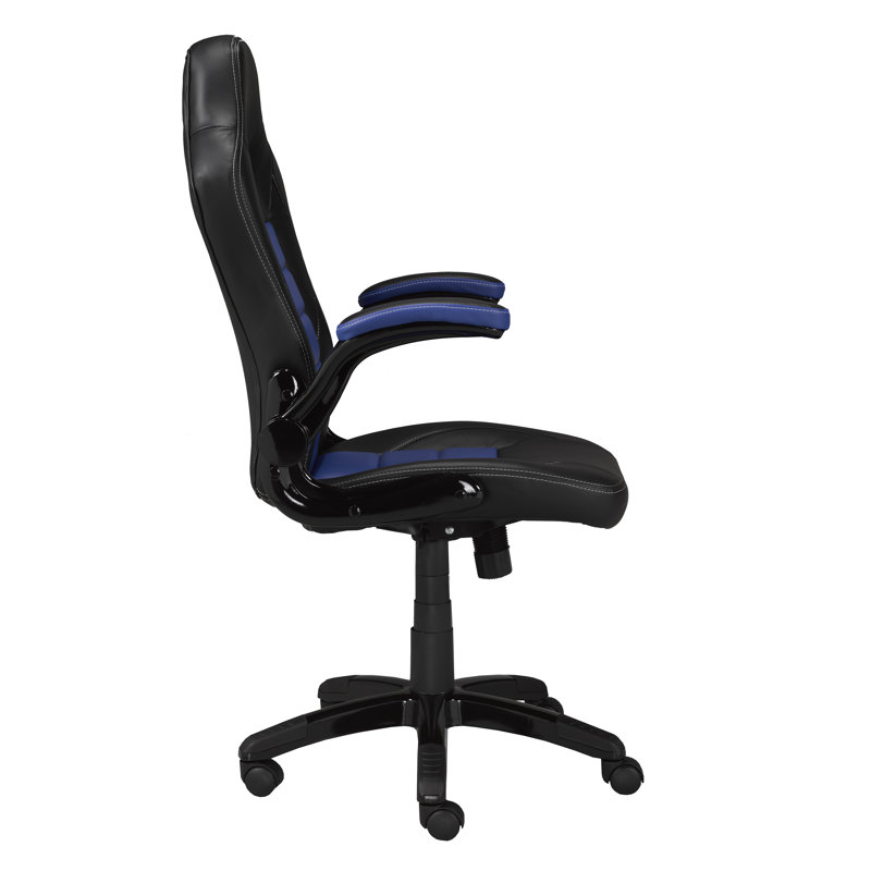 Fauteuil de jeu et de course pivotant en similicuir ergonomique Inbox Zero, Noir / bleu