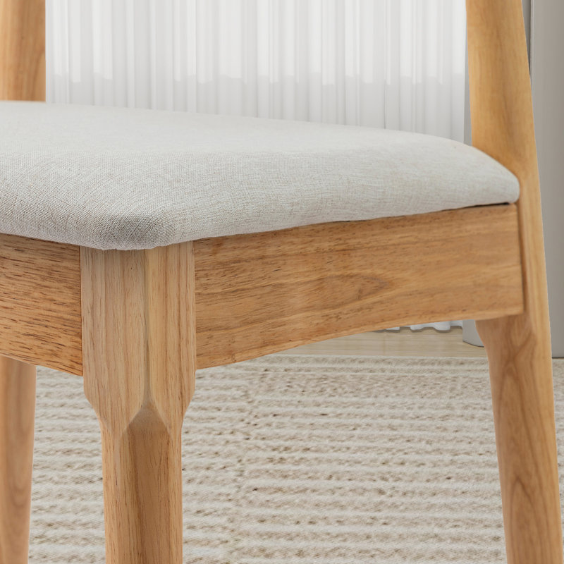 Ensemble de 2 chaises de salle à manger de style Mid-Century, Bois naturel, Beige