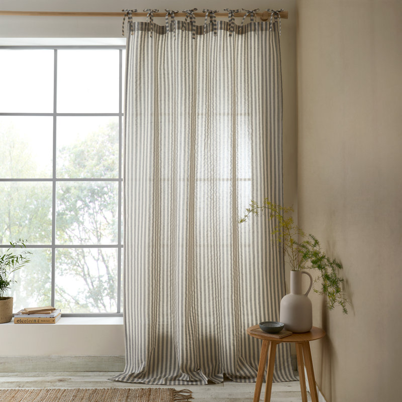 Cotton Blend Semi Sheer Single Curtain Panel, Grey, 140x229cm