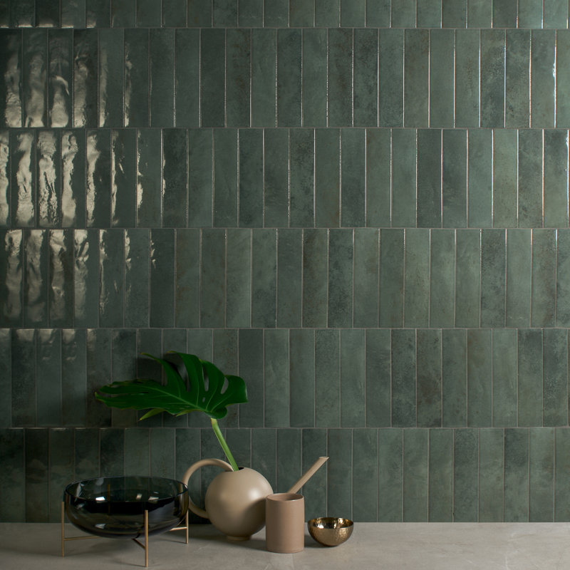 Miniature Soda 2.5" x 9.5" Zellige Porcelain Italian Tiles, Petroleum Green