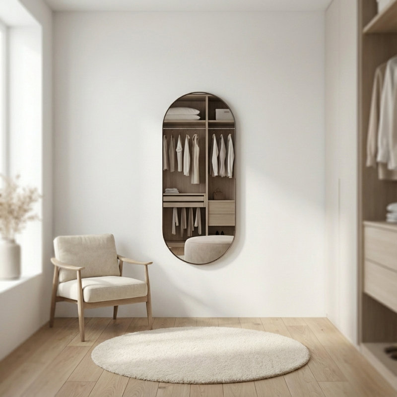 Capsule Mirror In Brushed Silver, Brushed Brass